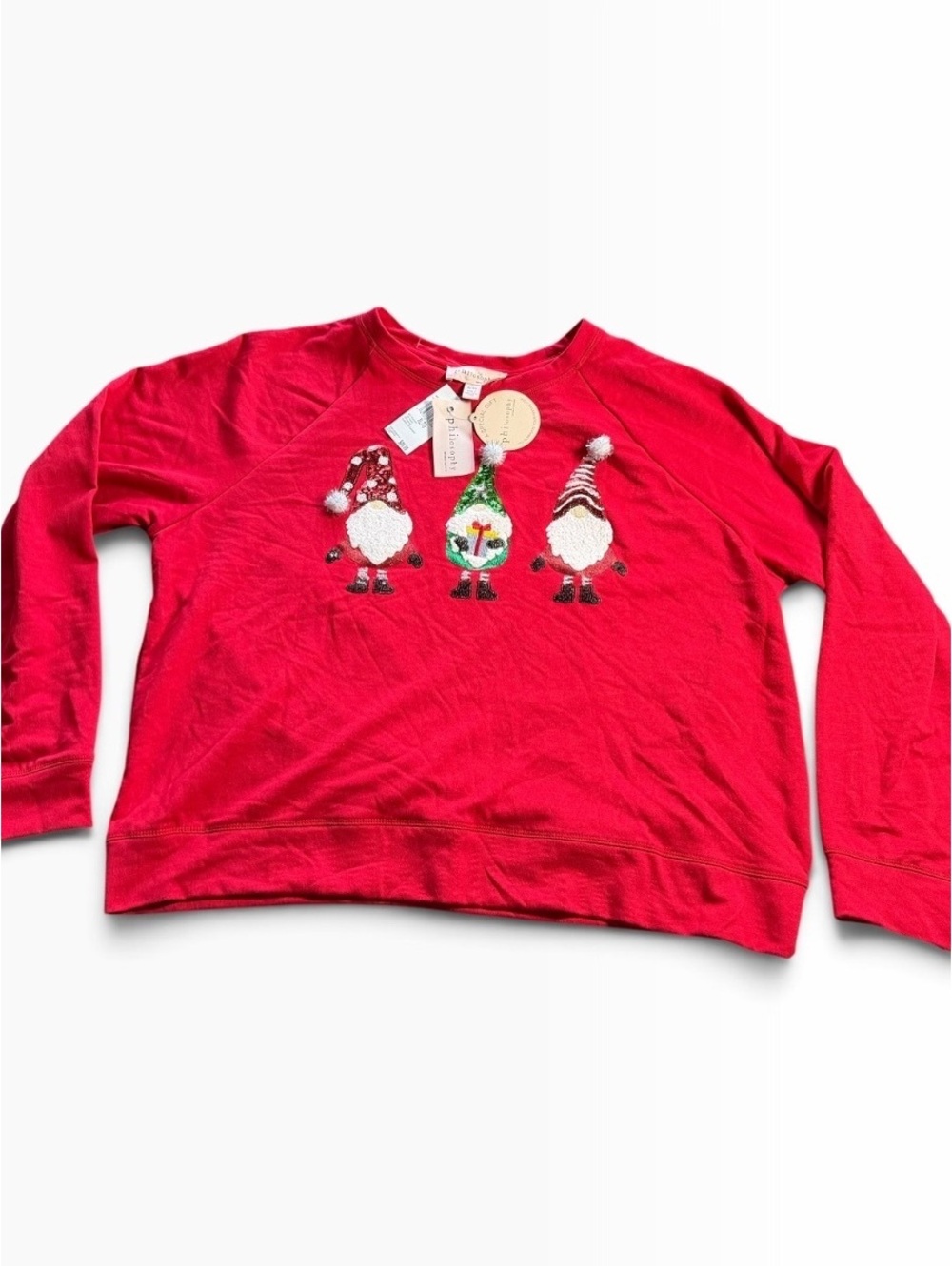 PHILOSOPHY women’s red festive holiday Gnome sweatshirt Size XL $68 NWT